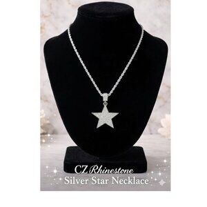 CZ Rhinestone Silver Star Necklace
